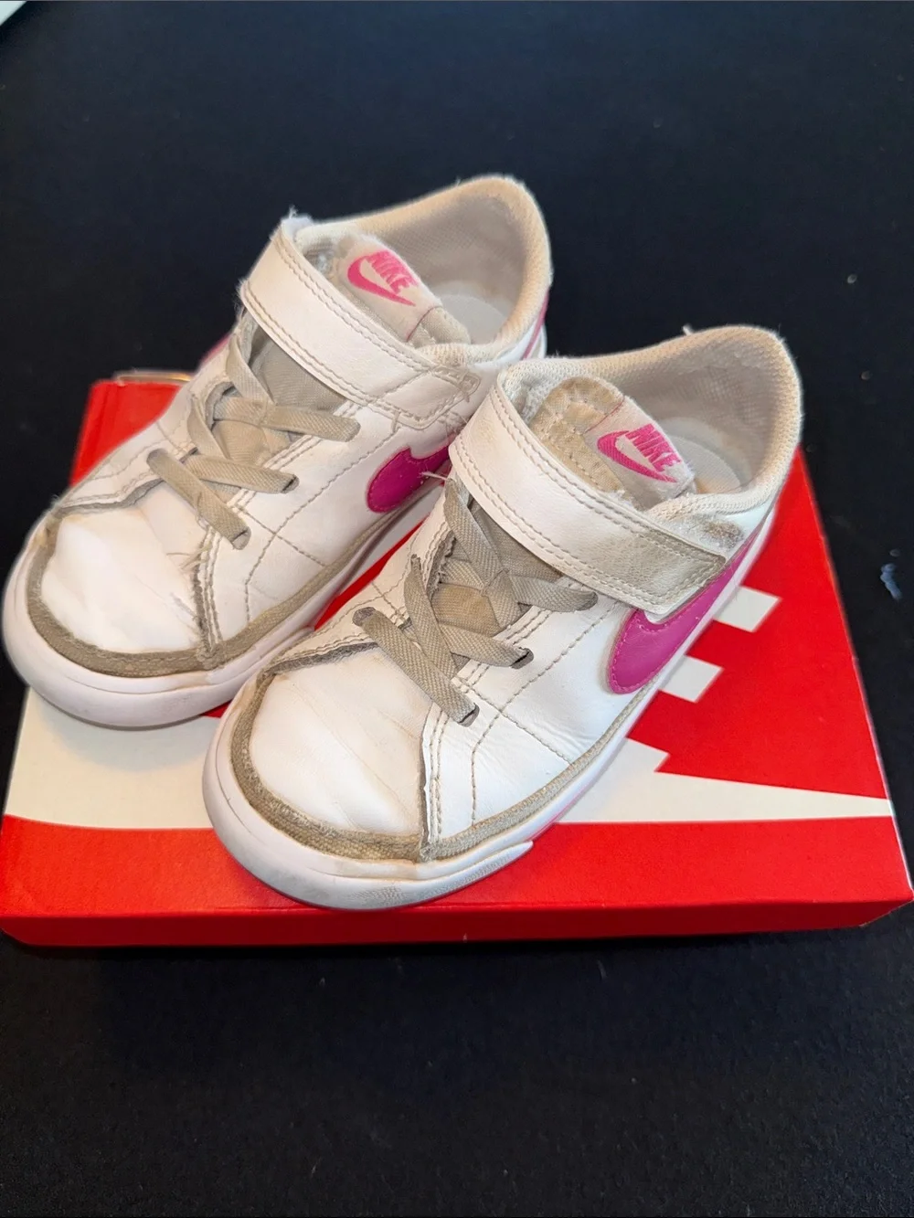 Nike Kids White Sneakers with Pink Swoosh